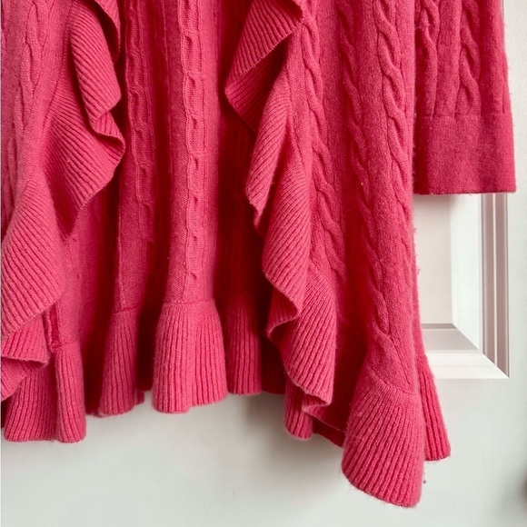 Lilly Pulitzer Cashmere Ruffle Cable Knit Open Front Cardigan Sweater Pink XS - Picture 5 of 8